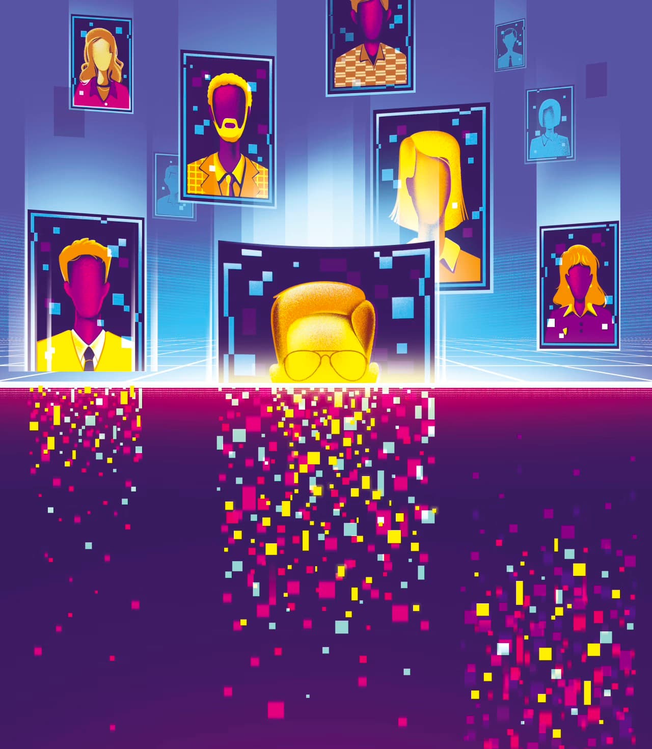 The Light Grid Swallows the Workforce: Adrià Voltà's Illustration for the WSJ