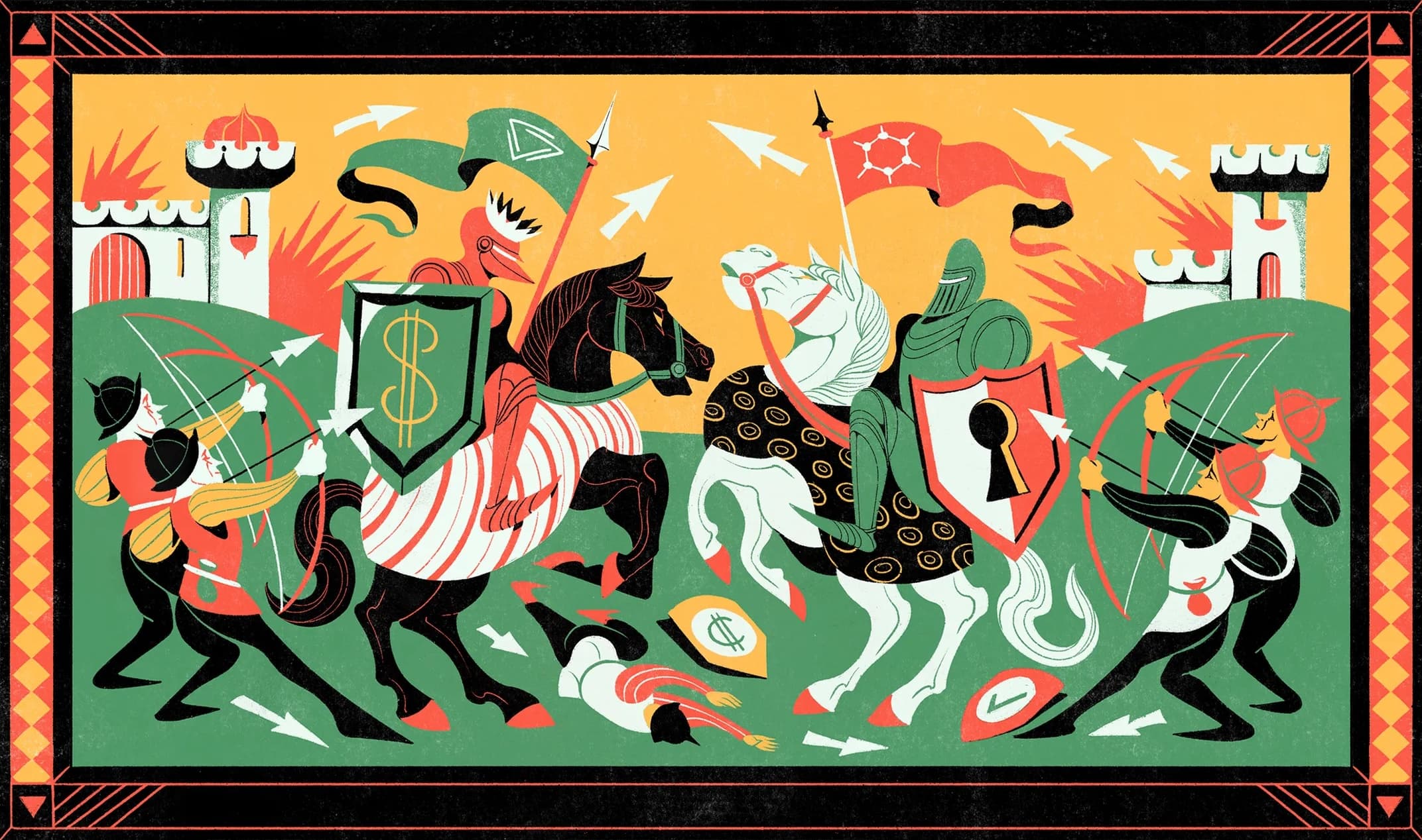 Iain Macarthur Turns a Silicon Valley Feud Into an Illustrated Medieval Tapestry for WIRED Magazine